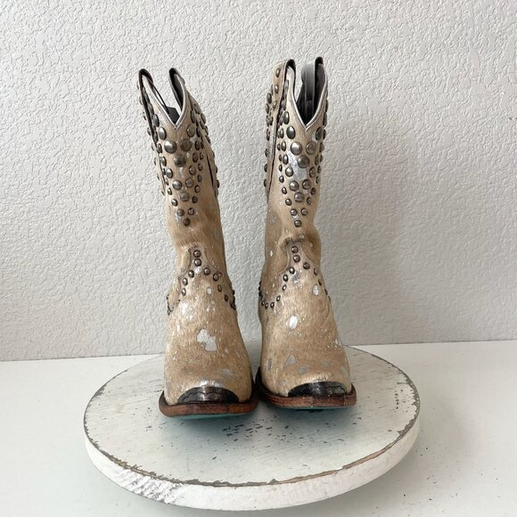 Lane Womens Midi Cowboy Boots 7 Cowhide Hair on Hide Cowgirl Western Pointed Toe - Picture 5 of 13